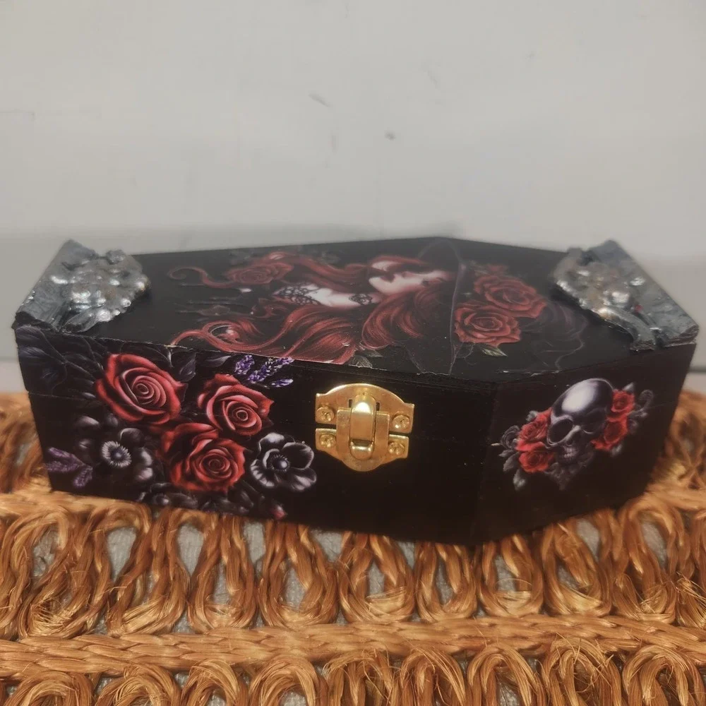 Goth Art Piece Wood Jewelry Box Size 6inx3inx2in